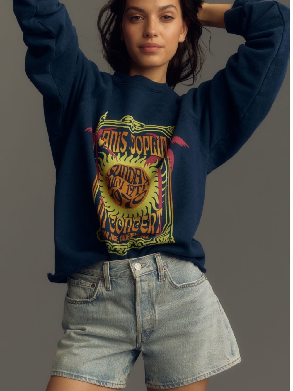 Janis Joplin ladies Navy Graphic Concert Sweatshirt